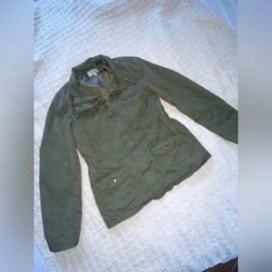 Olive green jacket with brass hardware